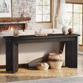 Lantine 70.9-Inch Extra Long Farmhouse Console Table with Widened Tabletop, Sturdy Double Pedestal, for Living Room Entryway (Black)