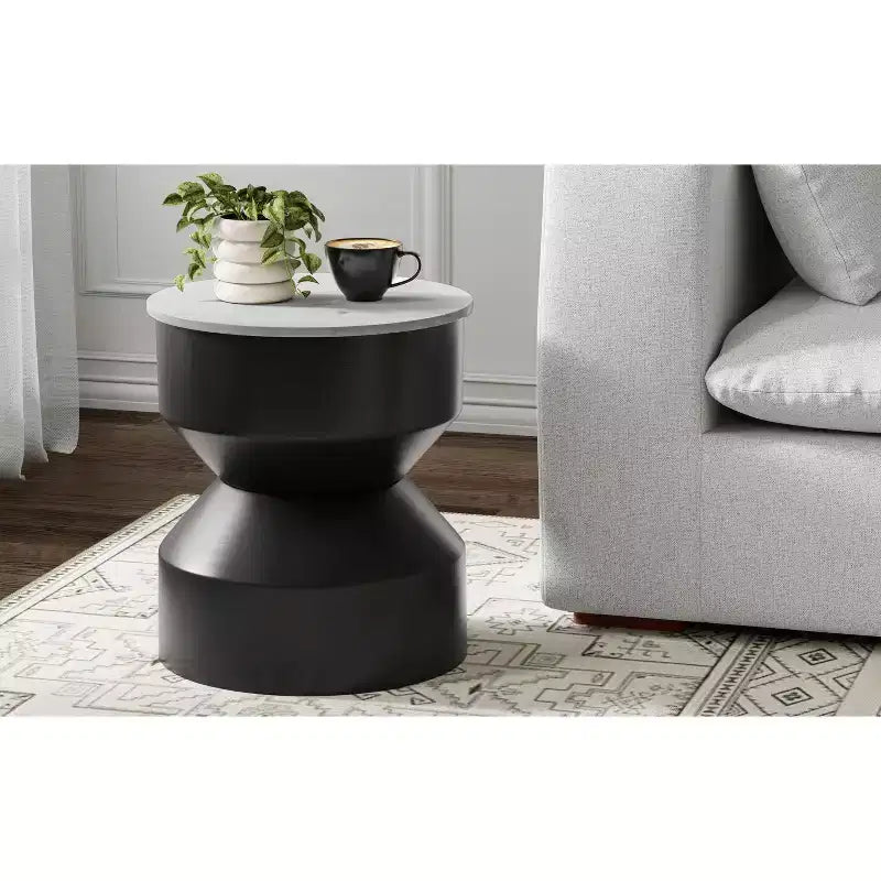 Tavolino Moderno da Divano in Metallo Nero/Bianco con Piano in Vero Marmo Largo Pollici, Assemblato