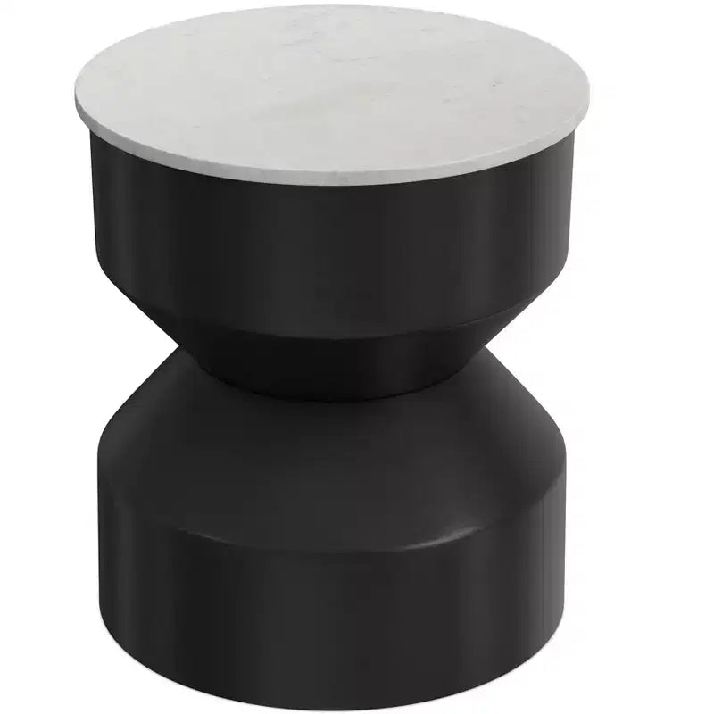 Tavolino Moderno da Divano in Metallo Nero/Bianco con Piano in Vero Marmo Largo Pollici, Assemblato