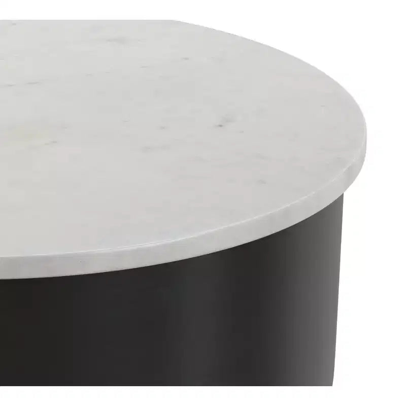 Tavolino Moderno da Divano in Metallo Nero/Bianco con Piano in Vero Marmo Largo Pollici, Assemblato
