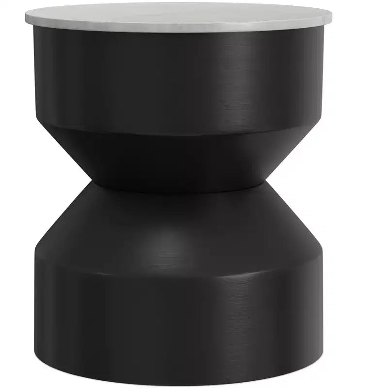 Tavolino Moderno da Divano in Metallo Nero/Bianco con Piano in Vero Marmo Largo Pollici, Assemblato