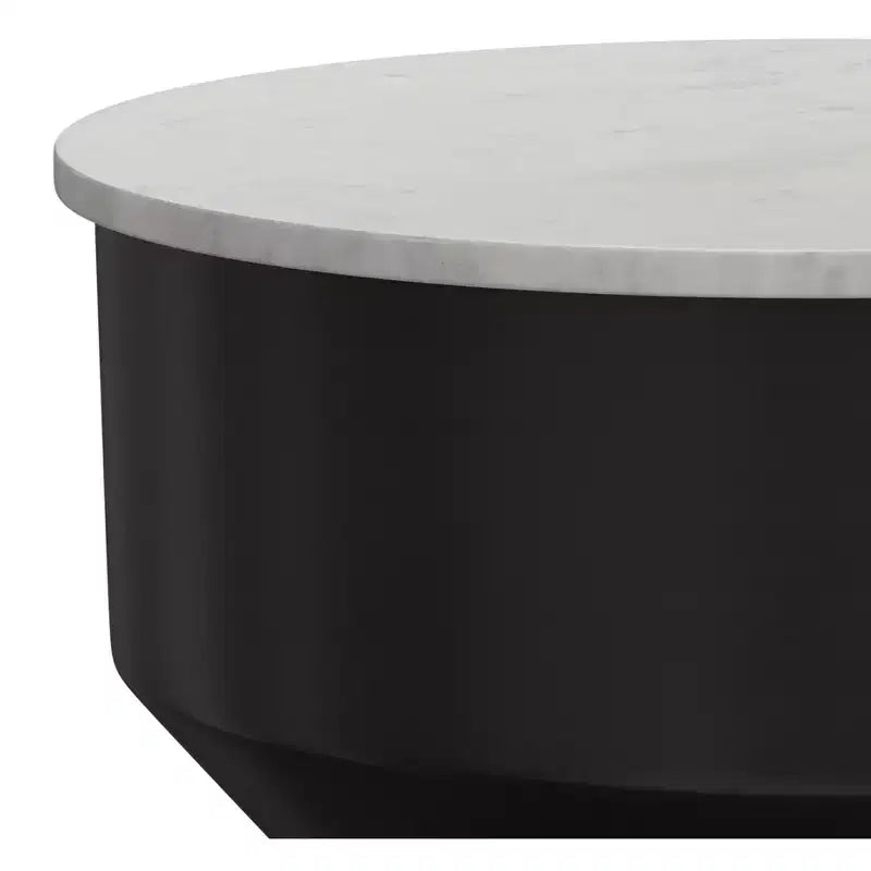 Tavolino Moderno da Divano in Metallo Nero/Bianco con Piano in Vero Marmo Largo Pollici, Assemblato