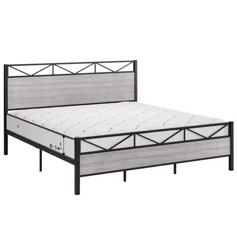 Struttura letto King Size con testiera, struttura letto a piattaforma King industriale con 14 robuste doghe in metallo, spazio contenitivo sotto il letto, nessun rumore