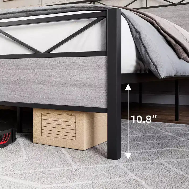 Struttura letto King Size con testiera, struttura letto a piattaforma King industriale con 14 robuste doghe in metallo, spazio contenitivo sotto il letto, nessun rumore