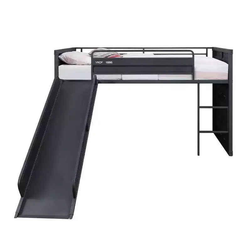 Letto a soppalco singolo da 80" con scivolo e scaletta, struttura in metallo - : Nessuna molla richiesta