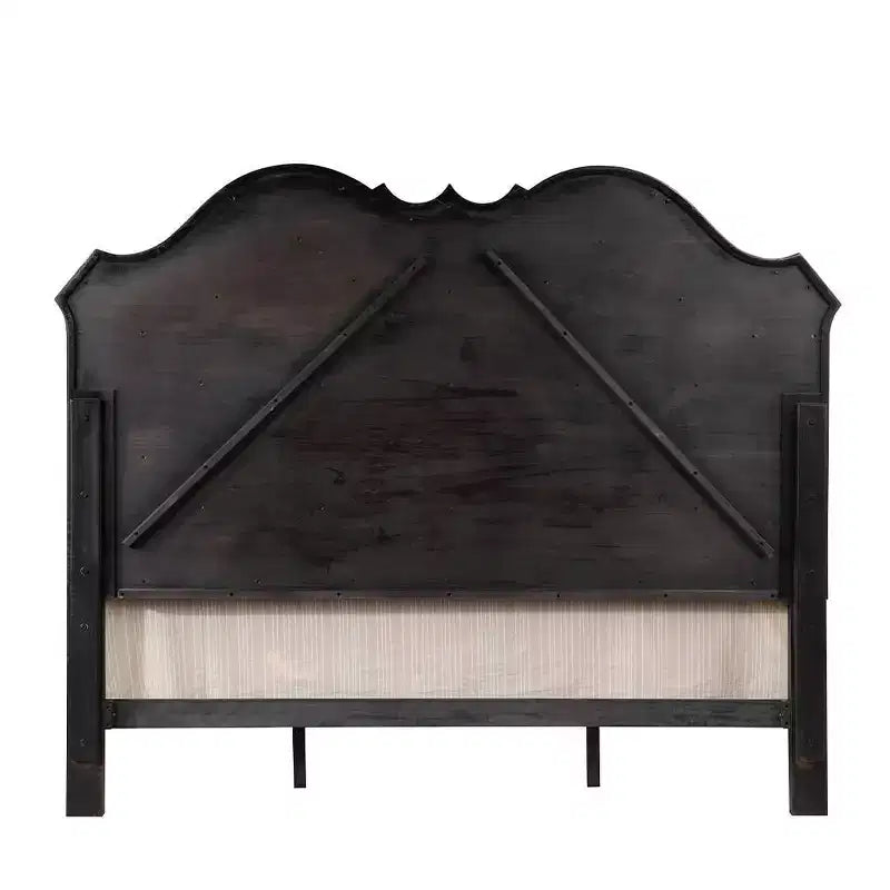 Letto Queen size 5" Chelmsford, tessuto beige, finitura nera anticata - : Rivestimento in lino, struttura in legno, design capitonné