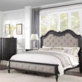Letto Queen size 5" Chelmsford, tessuto beige, finitura nera anticata - : Rivestimento in lino, struttura in legno, design capitonné