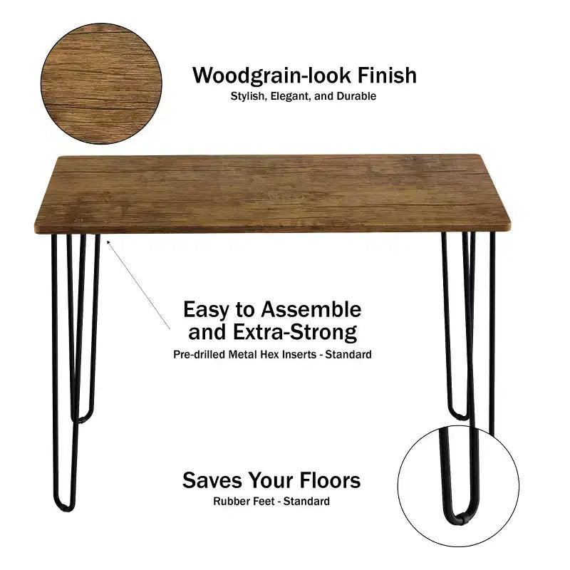 Scrivania con Gambe a Forcina - Arredamento per la Casa in Stile Industriale Moderno - Effetto Venature del Legno e Dettagli in Acciaio