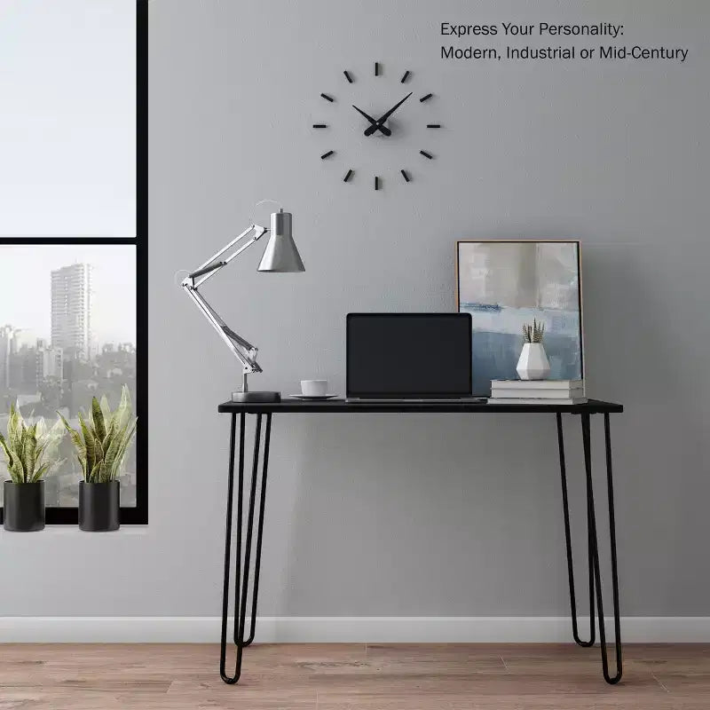 Scrivania con Gambe a Forcina - Arredamento per la Casa in Stile Industriale Moderno - Effetto Venature del Legno e Dettagli in Acciaio