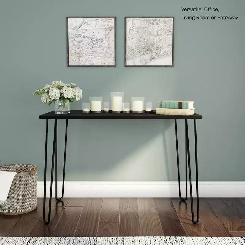 Scrivania con Gambe a Forcina - Arredamento per la Casa in Stile Industriale Moderno - Effetto Venature del Legno e Dettagli in Acciaio