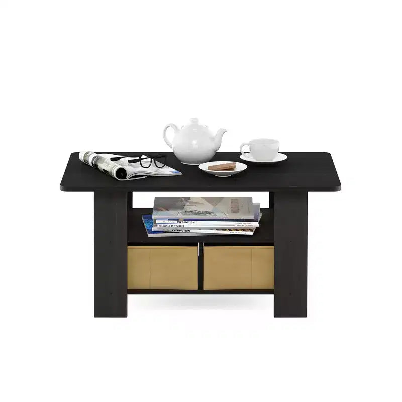 Tavolino moderno con vano portaoggetti a cassetto, tavolo d'appoggio per soggiorno e cucina, espresso/marrone
