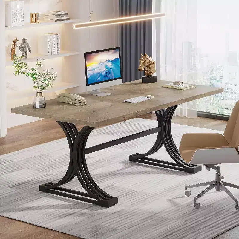 Tavolo da conferenza da 1,5 m per 4-6 persone, tavolo da riunione moderno con piano in finto marmo, tavolo da seminario aziendale per l'home office