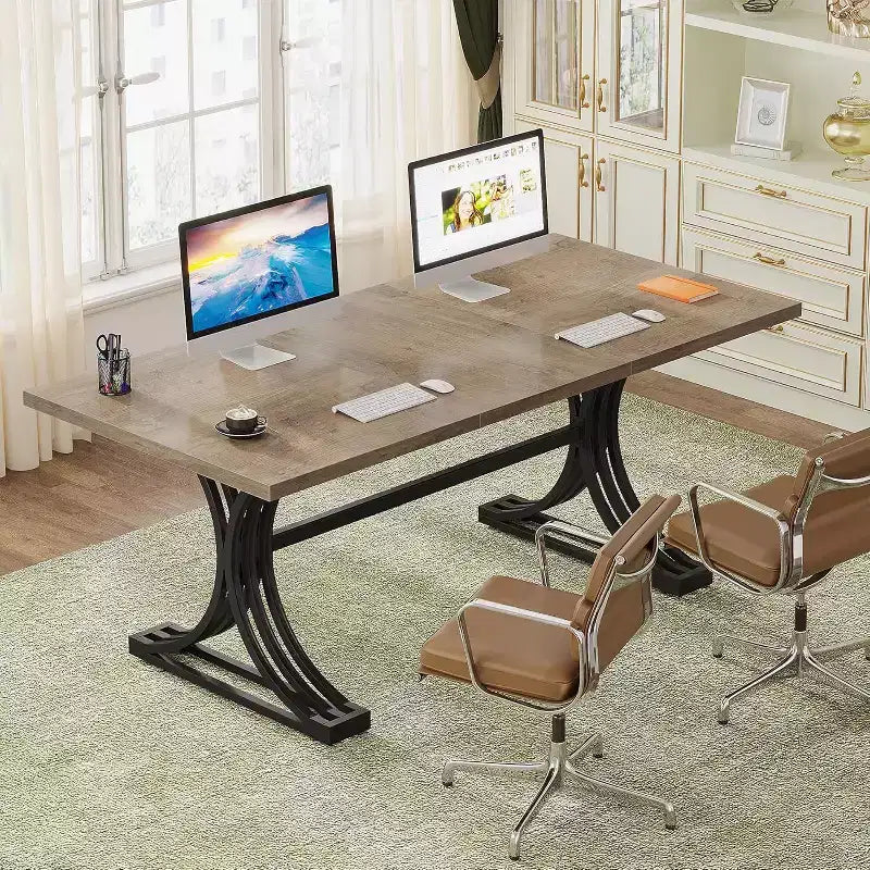 Tavolo da conferenza da 1,5 m per 4-6 persone, tavolo da riunione moderno con piano in finto marmo, tavolo da seminario aziendale per l'home office