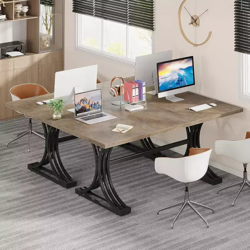 Tavolo da conferenza da 1,5 m per 4-6 persone, tavolo da riunione moderno con piano in finto marmo, tavolo da seminario aziendale per l'home office
