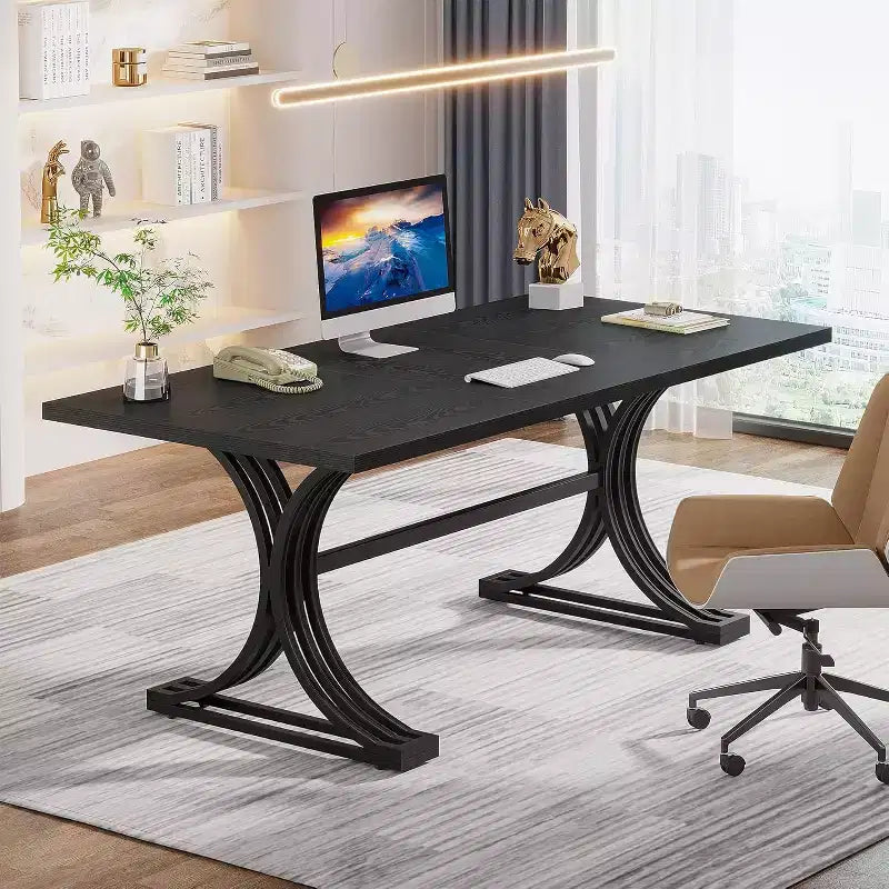 Tavolo da conferenza da 1,5 m per 4-6 persone, tavolo da riunione moderno con piano in finto marmo, tavolo da seminario aziendale per l'home office
