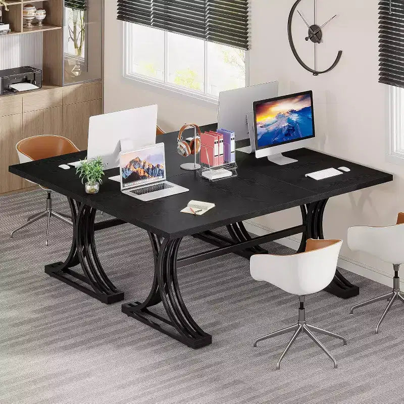 Tavolo da conferenza da 1,5 m per 4-6 persone, tavolo da riunione moderno con piano in finto marmo, tavolo da seminario aziendale per l'home office