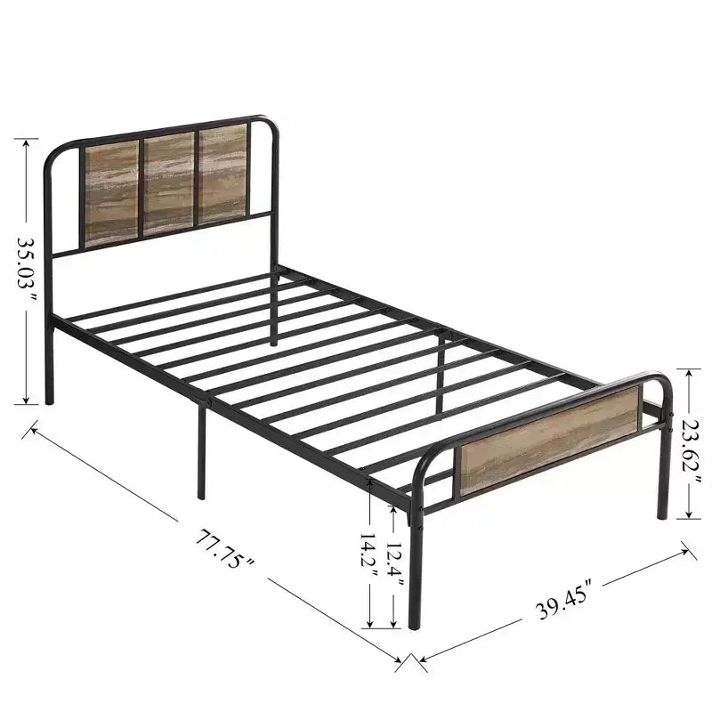Struttura letto con testiera in legno industriale