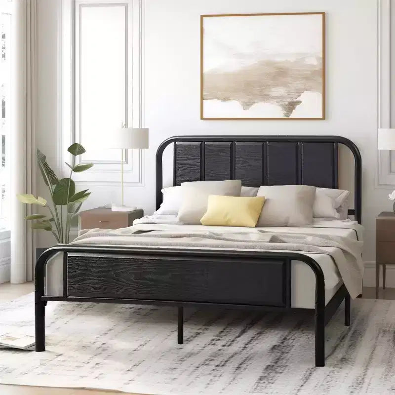 Struttura letto con testiera in legno industriale