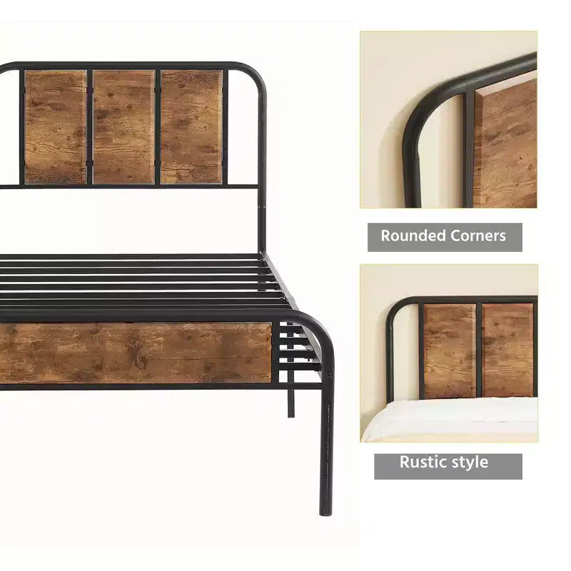 Struttura letto con testiera in legno industriale