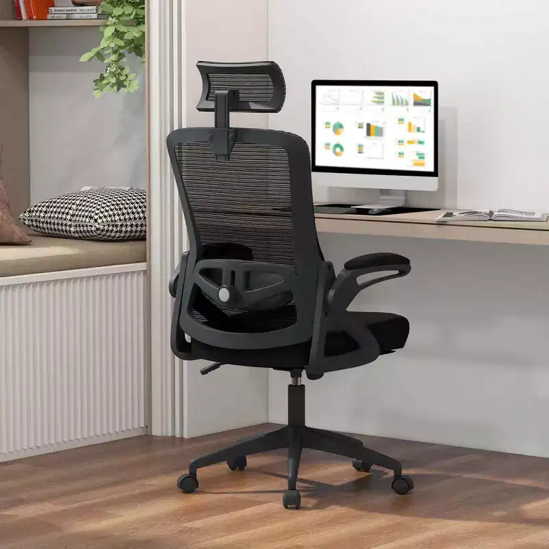 Sedia da ufficio ergonomica con supporto lombare regolabile, schienale basculante e braccioli, Bianco/Nero