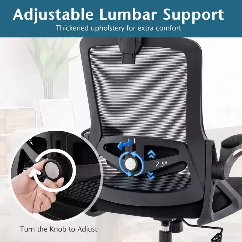 Sedia da ufficio ergonomica con supporto lombare regolabile, schienale basculante e braccioli, Bianco/Nero