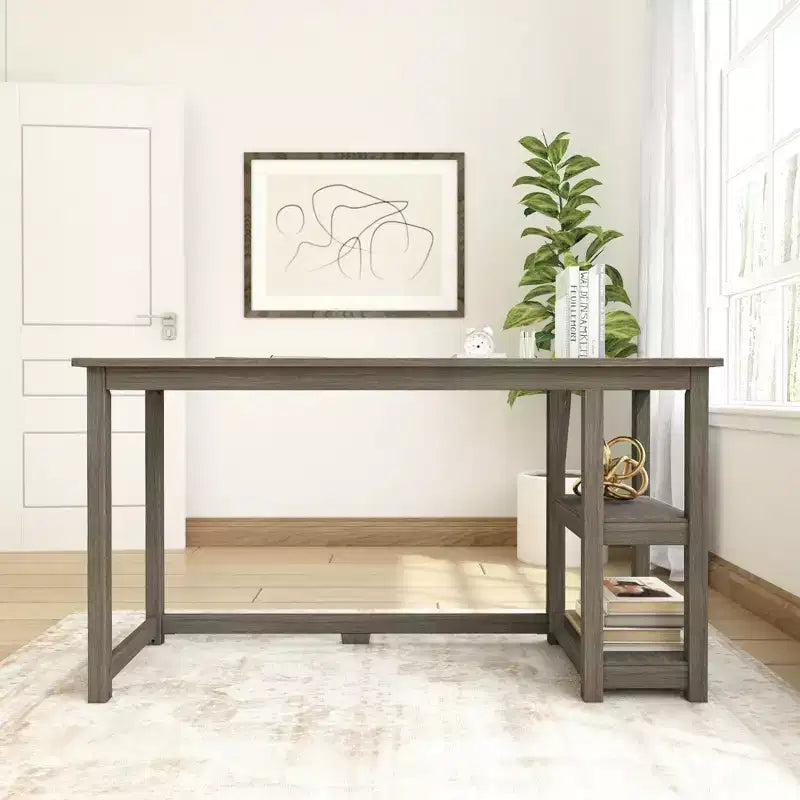 Scrivania in Legno Massello con Scaffali per Computer, Gaming, Studio, Scrivania per Ufficio Domestico, 55