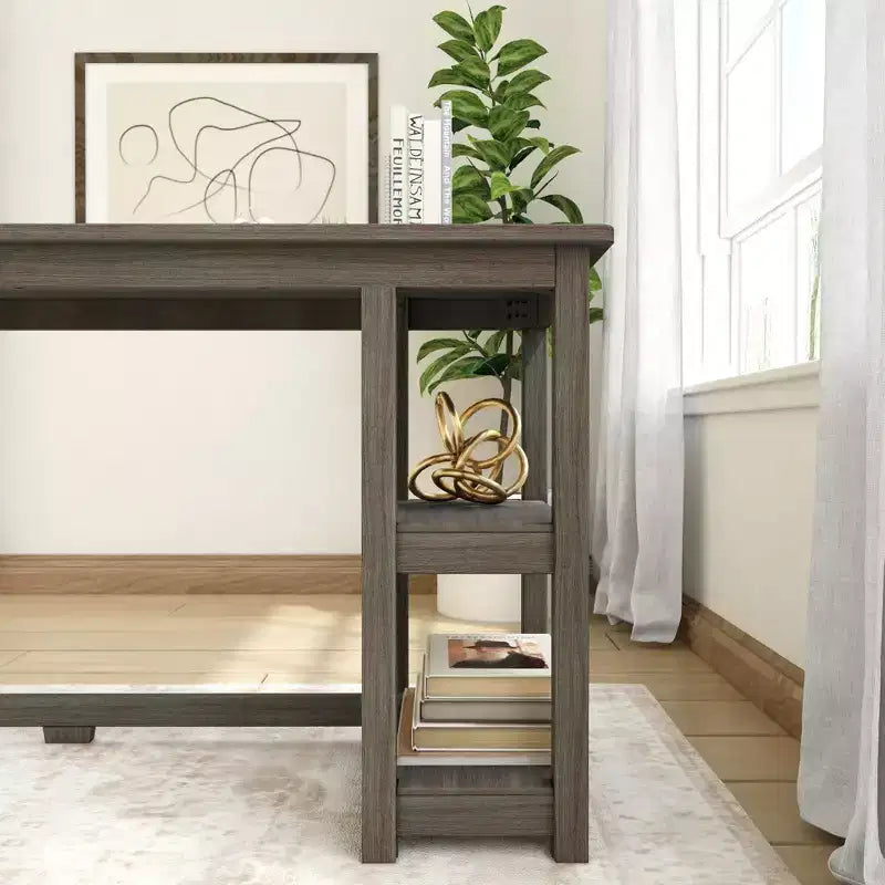 Scrivania in Legno Massello con Scaffali per Computer, Gaming, Studio, Scrivania per Ufficio Domestico, 55