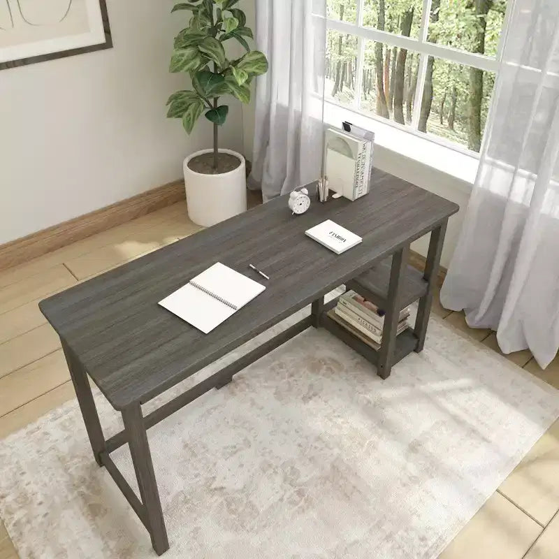 Scrivania in Legno Massello con Scaffali per Computer, Gaming, Studio, Scrivania per Ufficio Domestico, 55