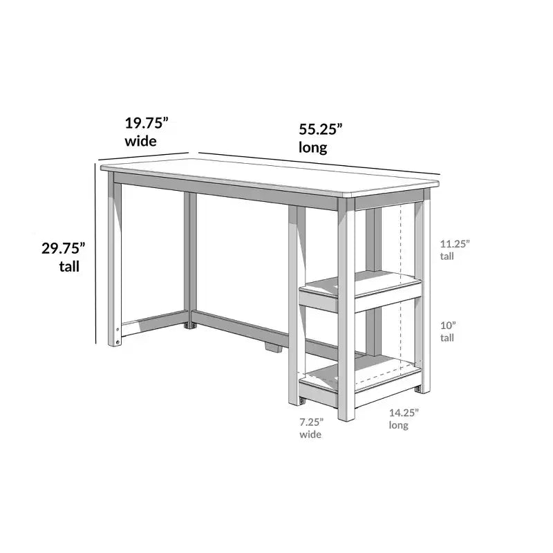 Scrivania in Legno Massello con Scaffali per Computer, Gaming, Studio, Scrivania per Ufficio Domestico, 55