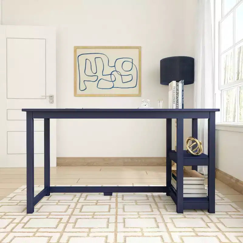 Scrivania in Legno Massello con Scaffali per Computer, Gaming, Studio, Scrivania per Ufficio Domestico, 55