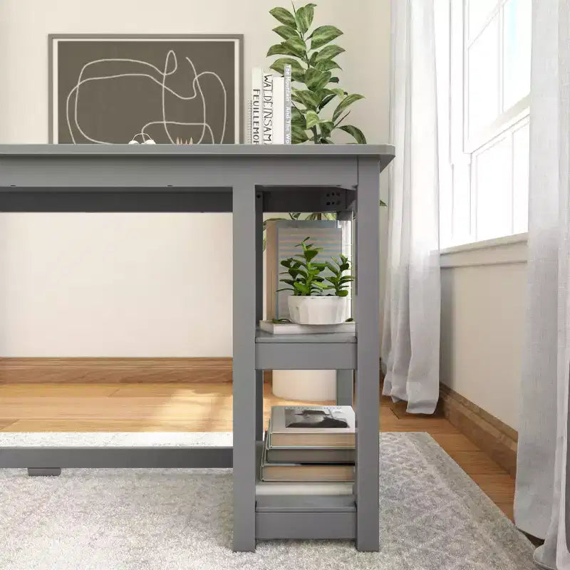 Scrivania in Legno Massello con Scaffali per Computer, Gaming, Studio, Scrivania per Ufficio Domestico, 55
