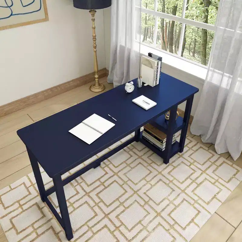 Scrivania in Legno Massello con Scaffali per Computer, Gaming, Studio, Scrivania per Ufficio Domestico, 55