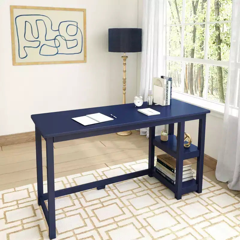 Scrivania in Legno Massello con Scaffali per Computer, Gaming, Studio, Scrivania per Ufficio Domestico, 55
