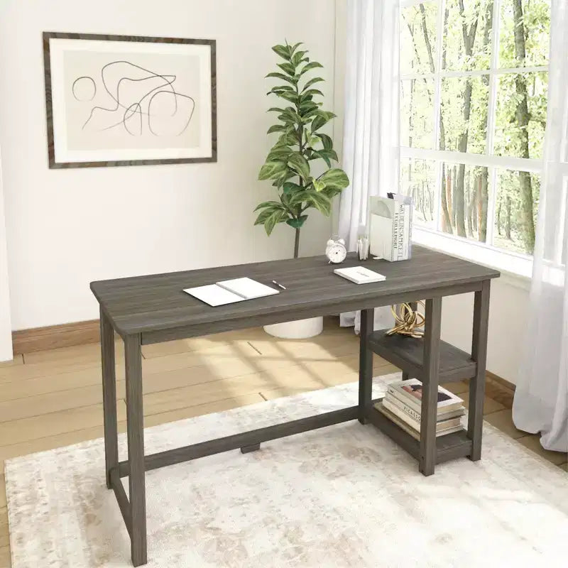 Scrivania in Legno Massello con Scaffali per Computer, Gaming, Studio, Scrivania per Ufficio Domestico, 55