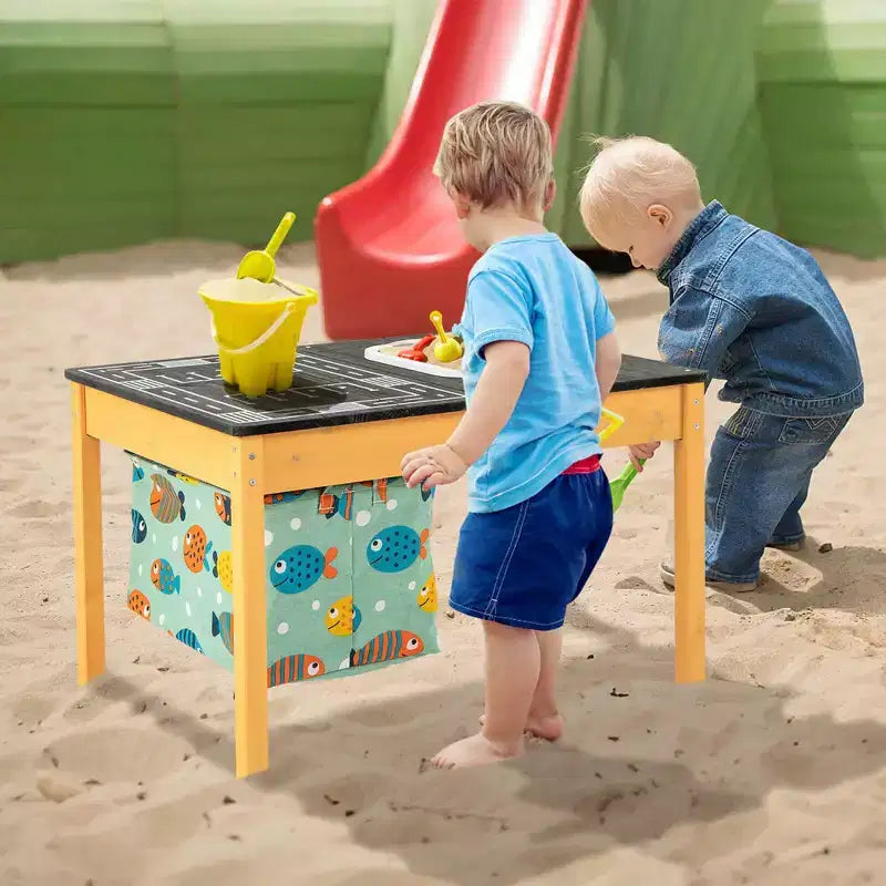 Tavolo attività 2-in-1 per bambini con vaschetta d'acqua pieghevole e borsa portaoggetti di grande capacità