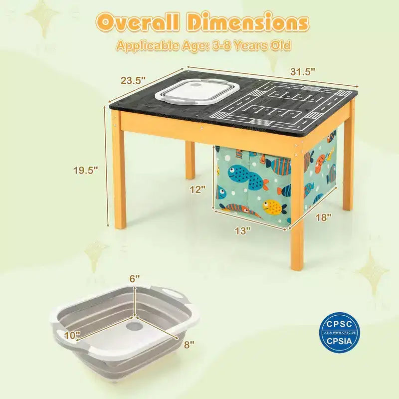 Tavolo attività 2-in-1 per bambini con vaschetta d'acqua pieghevole e borsa portaoggetti di grande capacità