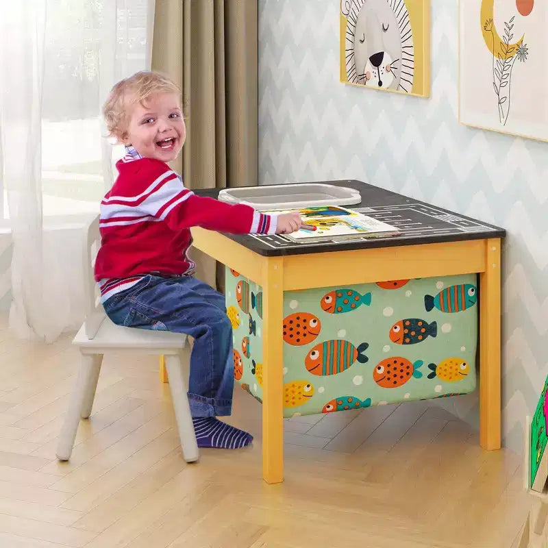 Tavolo attività 2-in-1 per bambini con vaschetta d'acqua pieghevole e borsa portaoggetti di grande capacità