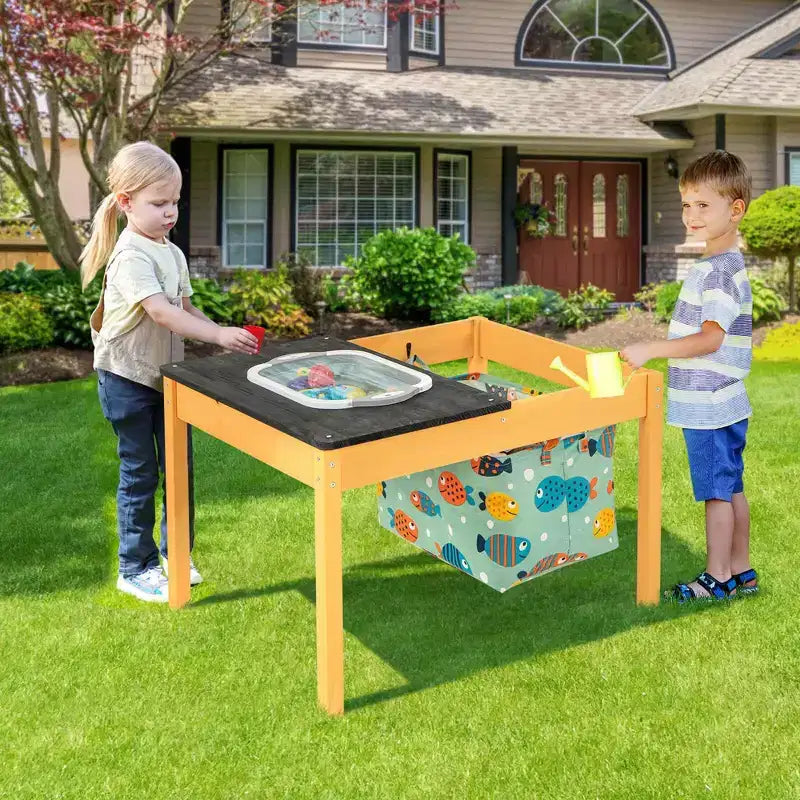 Tavolo attività 2-in-1 per bambini con vaschetta d'acqua pieghevole e borsa portaoggetti di grande capacità