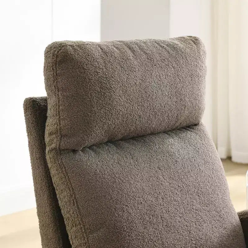Moderna sedia a dondolo per la cameretta, poltrona a dondolo imbottita con tasca laterale, poltrona con accento in tessuto Teddy, comoda poltrona da lettura per soggiorno e camera da letto