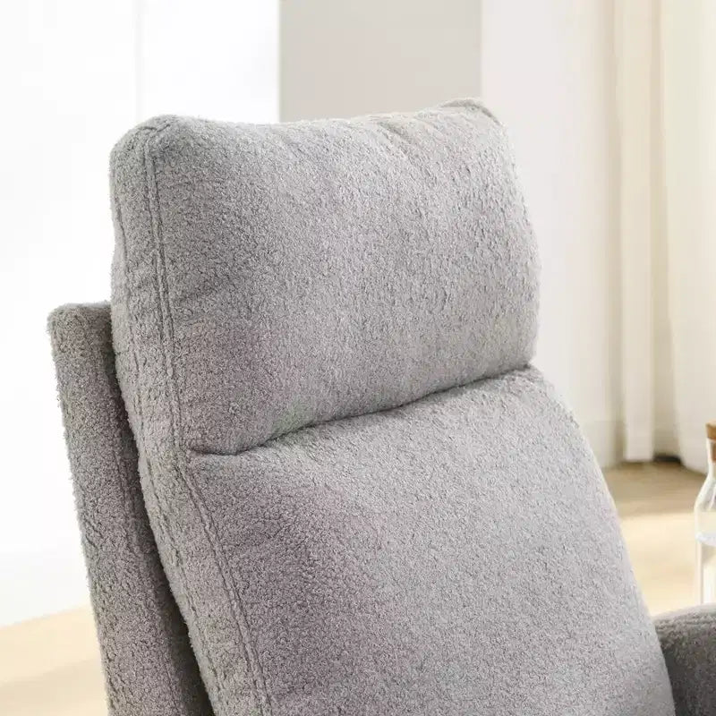 Moderna sedia a dondolo per la cameretta, poltrona a dondolo imbottita con tasca laterale, poltrona con accento in tessuto Teddy, comoda poltrona da lettura per soggiorno e camera da letto