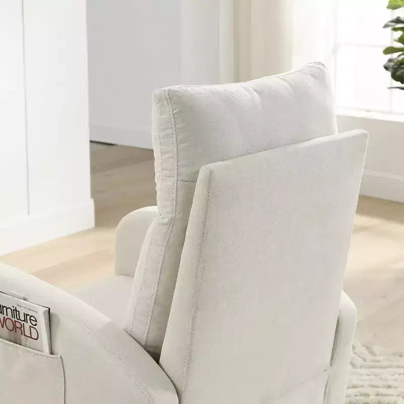 Moderna sedia a dondolo per la cameretta, poltrona a dondolo imbottita con tasca laterale, poltrona con accento in tessuto Teddy, comoda poltrona da lettura per soggiorno e camera da letto
