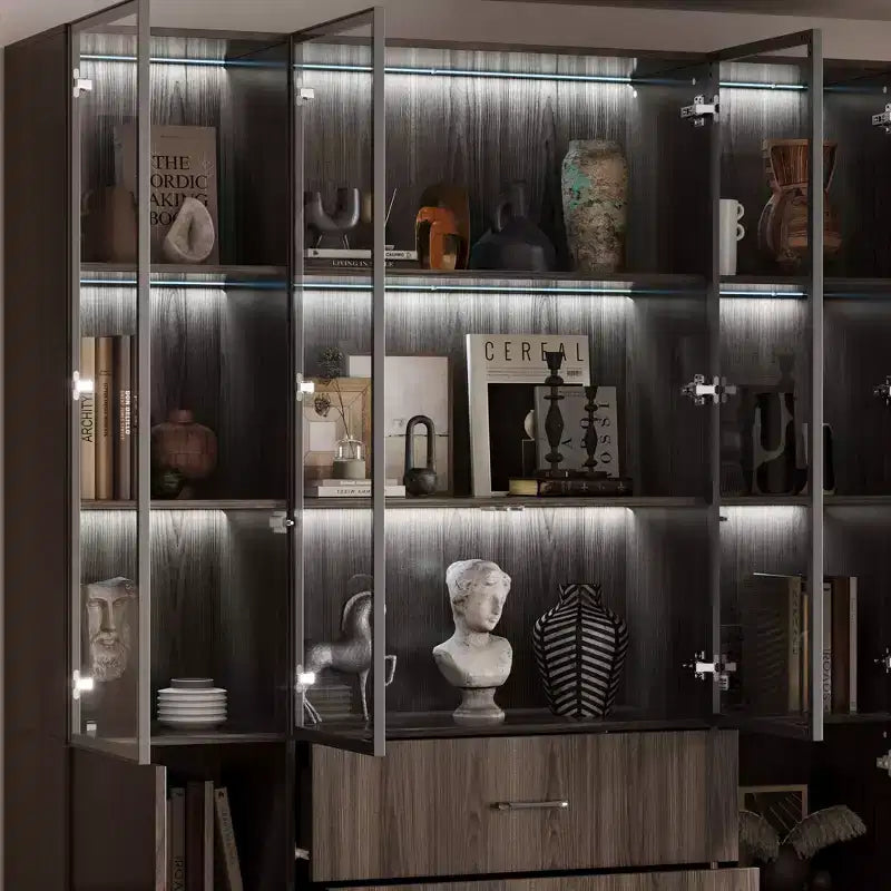 Vetrina in Legno Marrone con Ante in Vetro e Luci a LED