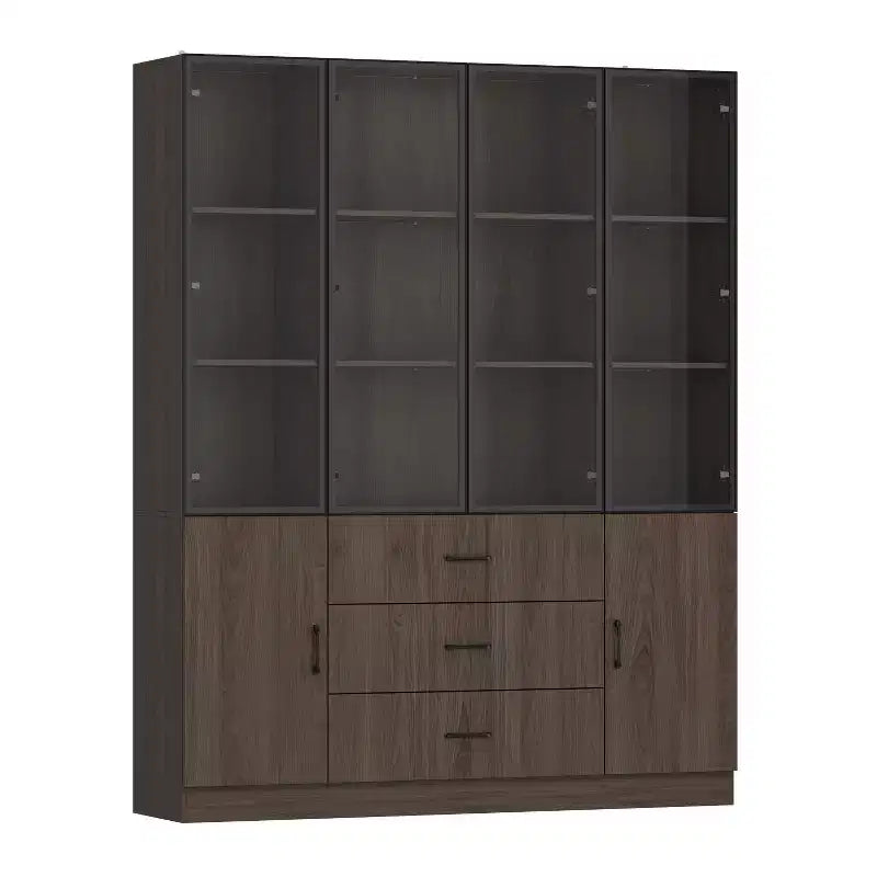 Vetrina in Legno Marrone con Ante in Vetro e Luci a LED