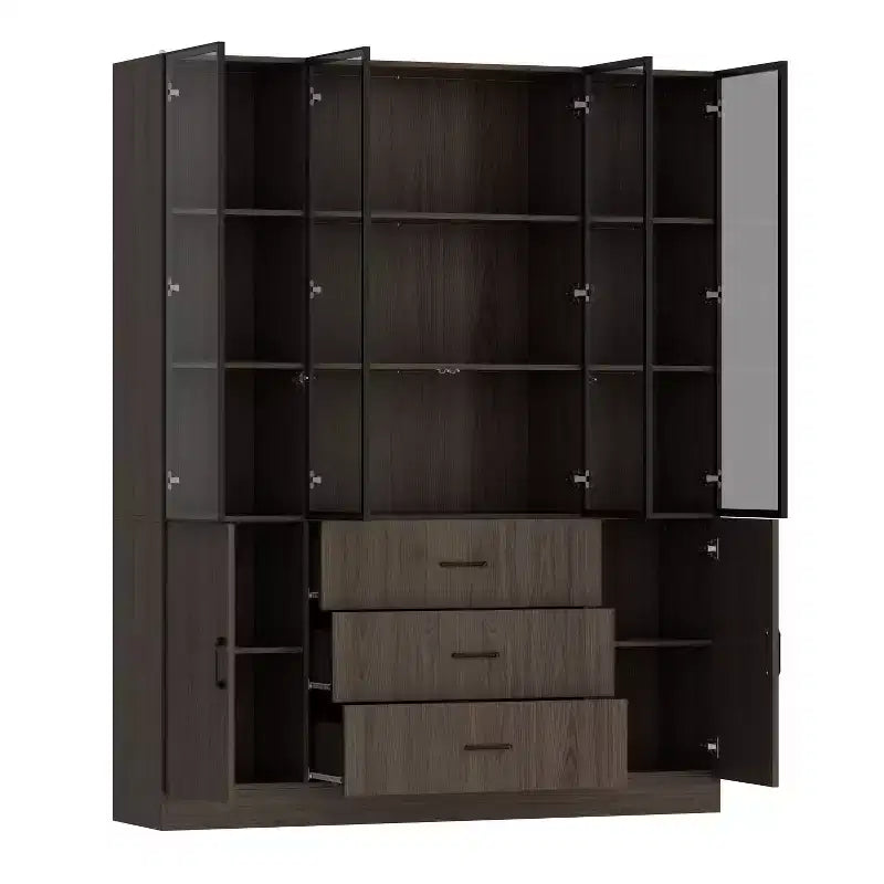 Vetrina in Legno Marrone con Ante in Vetro e Luci a LED