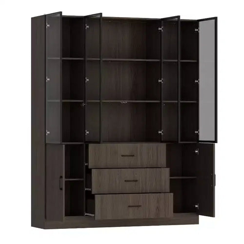 Vetrina in Legno Marrone con Ante in Vetro e Luci a LED