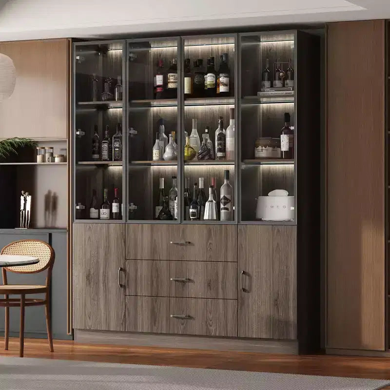 Vetrina in Legno Marrone con Ante in Vetro e Luci a LED