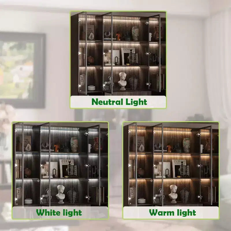 Vetrina in Legno Marrone con Ante in Vetro e Luci a LED