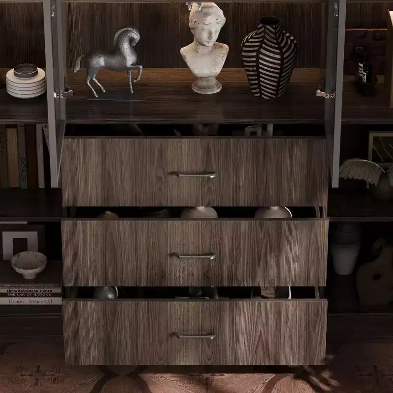 Vetrina in Legno Marrone con Ante in Vetro e Luci a LED